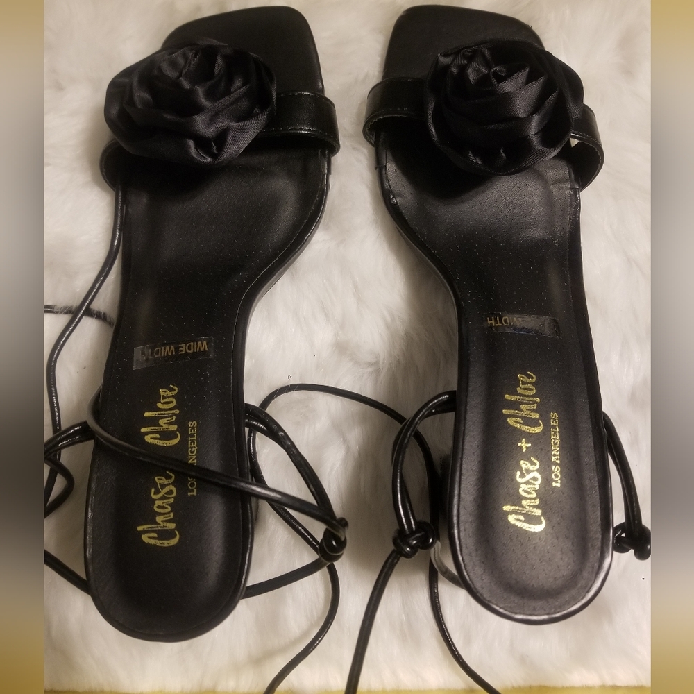 Black Open Toe Tie Up Heels